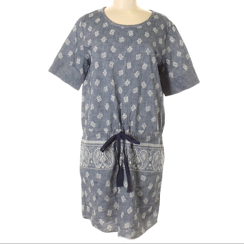 Gap Dress Chambray Blue Paisley Drawstring Short Sleeve Size Medium